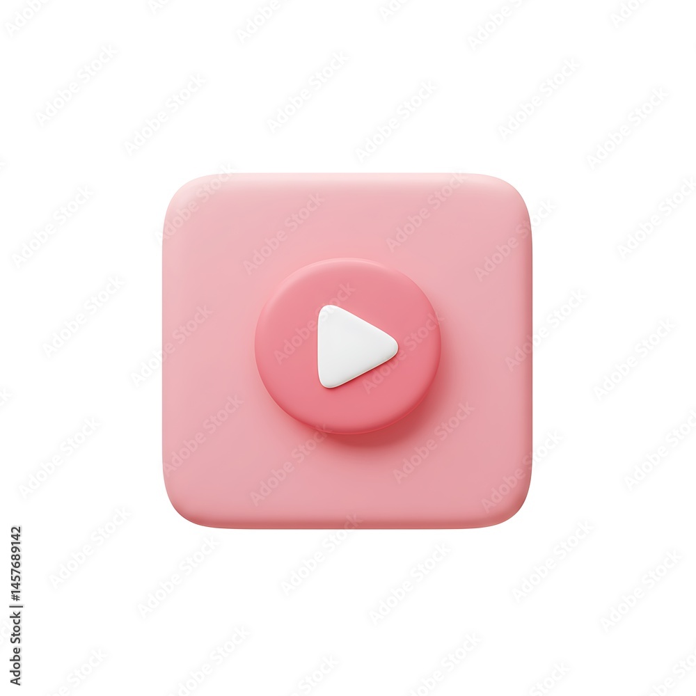 Pink cartoon square play button icon Pink cartoon square play button icon