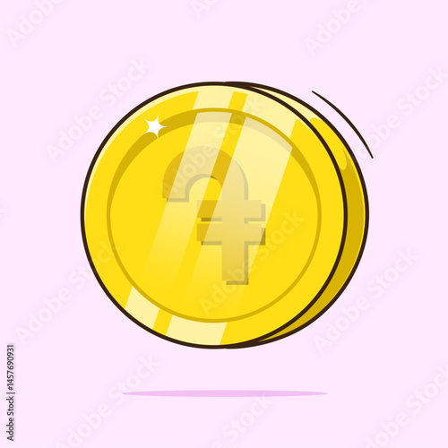 Drawn illustration vector of Dram golden coin isolated. Armenian currency icon or symbol on golden coin.