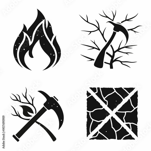 Black And White Wildfire Prevention Icons Set In Glyph Style Design