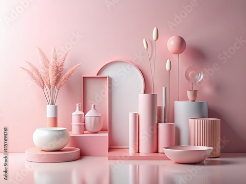 Elegant Pink Stock Photo: Minimalist Smooth Curves & Balanced Composition - High Resolution