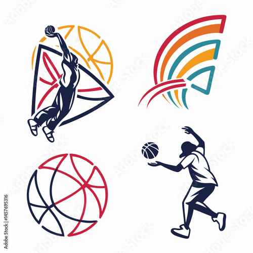 Basketball Sports Vector Graphic Design Collection Set On White Background