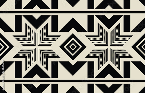 Ethnic tribal  black and white  background. Seamless tribal pattern, folk embroidery, tradition geometric  ornament. Traditional design for fabric, textile, print, rug, paper