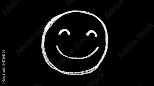 Hand-drawn scribble Emoji animation of a Smiling  face to put emotions in your videos. Happy Smile cartoon face frame by frame brush stroke animation. Doodle icon, wiggle sticker rough pencil crayon.