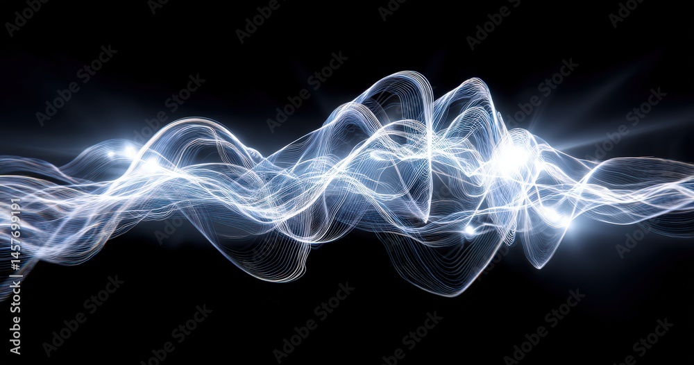 Fototapeta premium Abstract swirling light waves on black background.