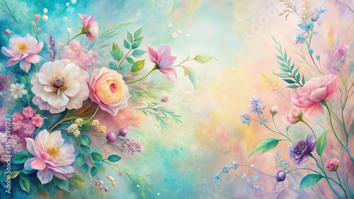 Ethereal Hand-Painted Floral Patterns: Biophilic Design Inspiration Stock Photo