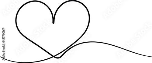 doodle heart icon, hand drawn single heart shape with continuous wavy line vector illustration