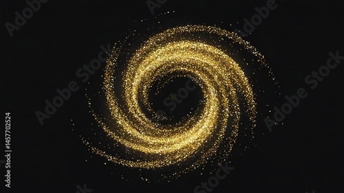 Swirling Golden Particles Creating Spiral Effect on Dark Background