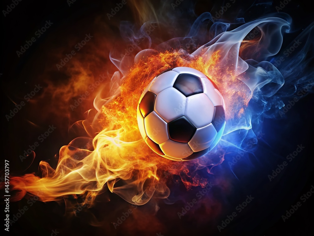 Naklejka premium Fiery Soccer Ball: Dynamic Action Sports Photography