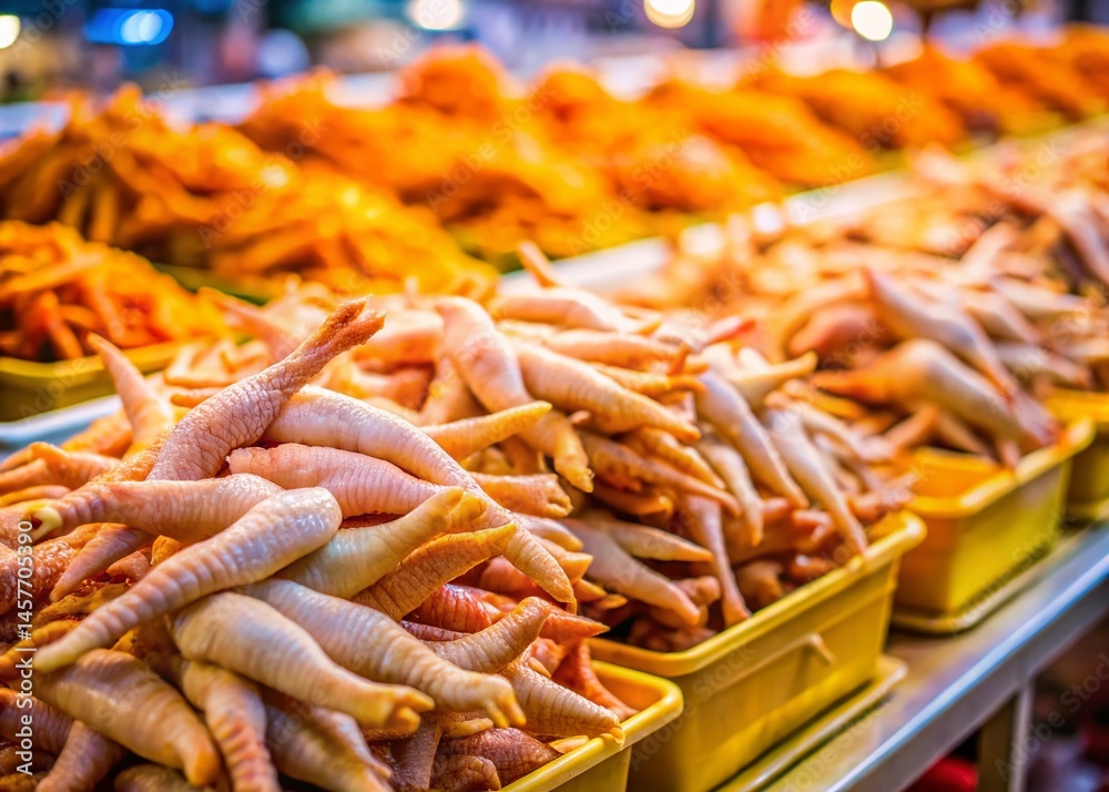 Fresh Chicken Feet Bulk Display at Asian Grocery Store Market Fresh Chicken Feet Bulk Display at Asian Grocery Store Market