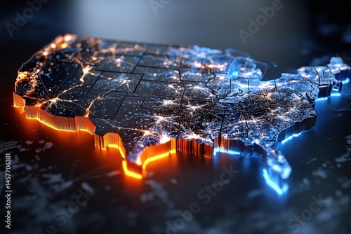 Digital map of USA with glowing city lights