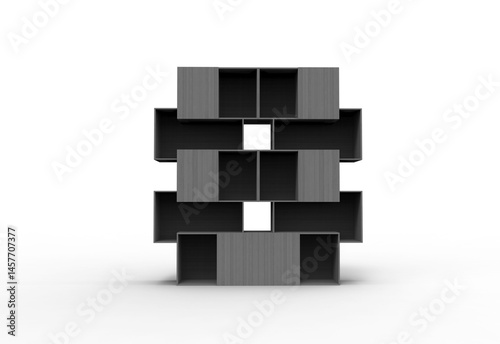 book shelf front view with shadow 3d render