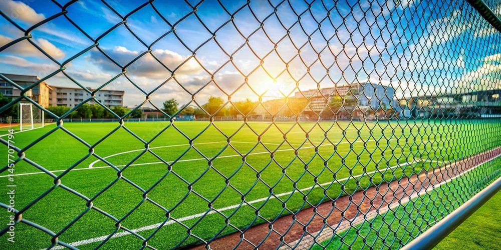 Obraz premium Futsal Field Wire Mesh Fence - Sport Facility Security & Protection Stock Photo
