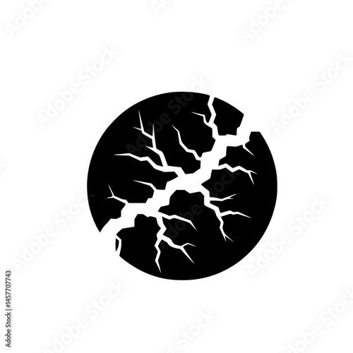 Black Cracked Earth Circle Icon – Abstract Design, Isolated