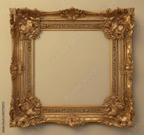 Ornate gold vintage frame, classic scroll & floral patterns , decoration, gold