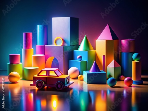 Geometric Minimalist Toy Night Photography: Colorful Block Background