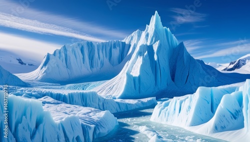 Majestic Iceberg Landscape Sparkling Under a Clear Azure Sky in a Frozen Wilderness photo