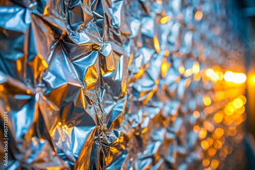 Glowing Silver Foil Metallic Wall Texture Background with Copy Space - Abstract Design