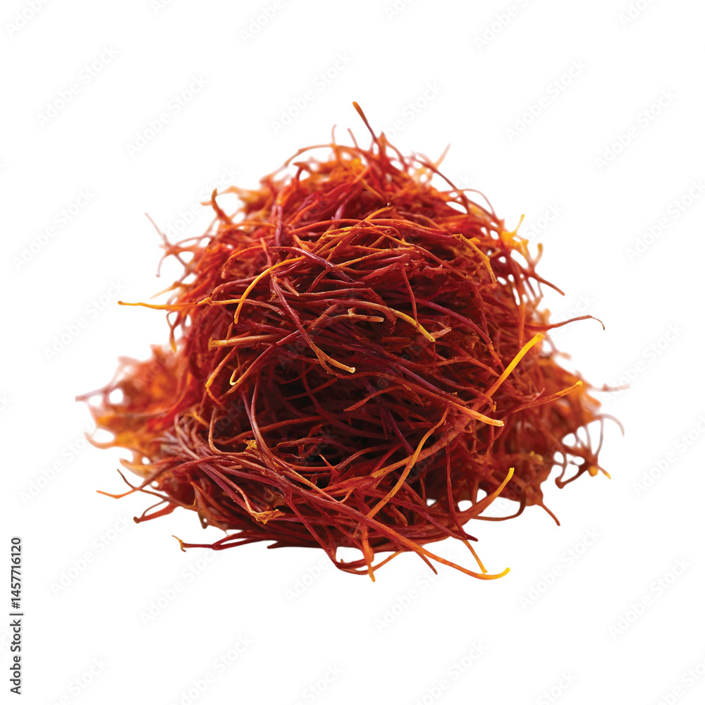 Naklejka premium Saffron Threads Bundle: Rich red saffron threads neatly bundled with a golden glow on transparent background