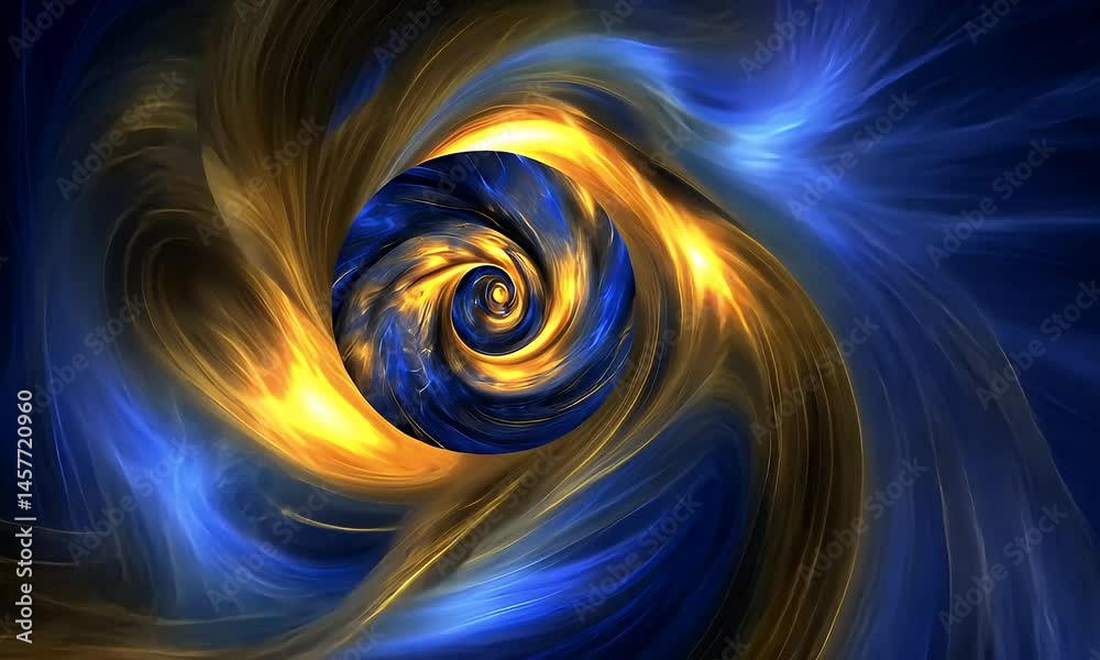 Abstract swirling design of gold and blue