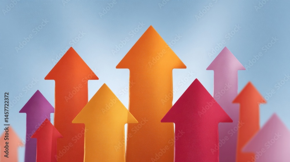 Colorful arrows pointing upwards against a soft background.