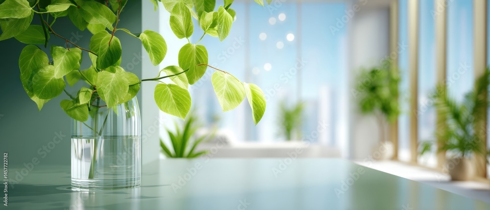 Lush green plants in a bright, modern interior space.