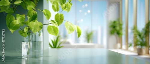 Obraz na płótnie Lush green plants in a bright, modern interior space. w salonie