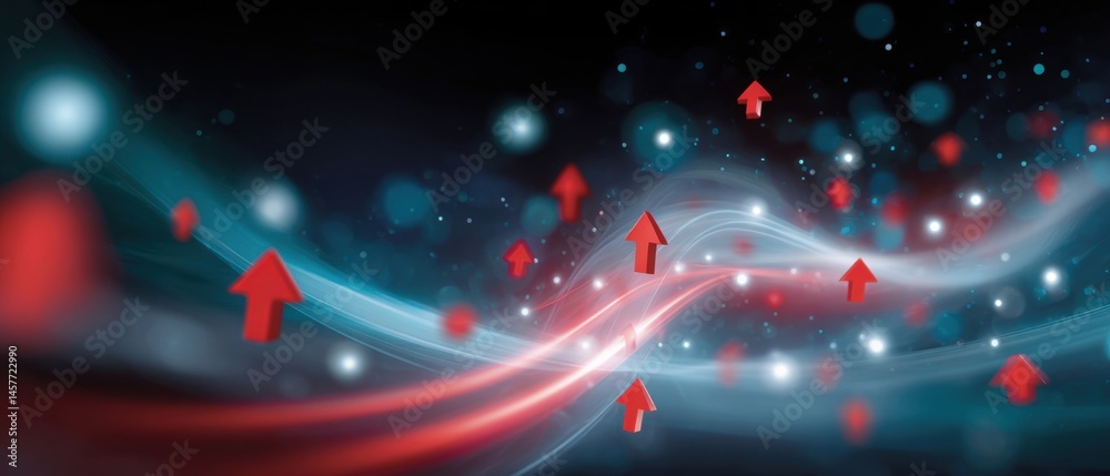 Dynamic abstract design with arrows and glowing effects.