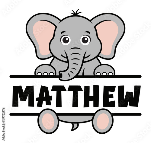 Elephant Baby Name Shower Split Monogram Animal Logo Sign Graphic Silhouette Shape Clipart Digital Art Illustration