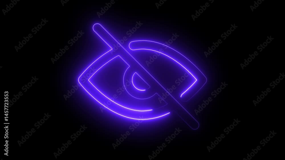 Neon eye off icon glowing black background animation 4k video motion Neon eye off icon glowing black background animation 4k video motion
