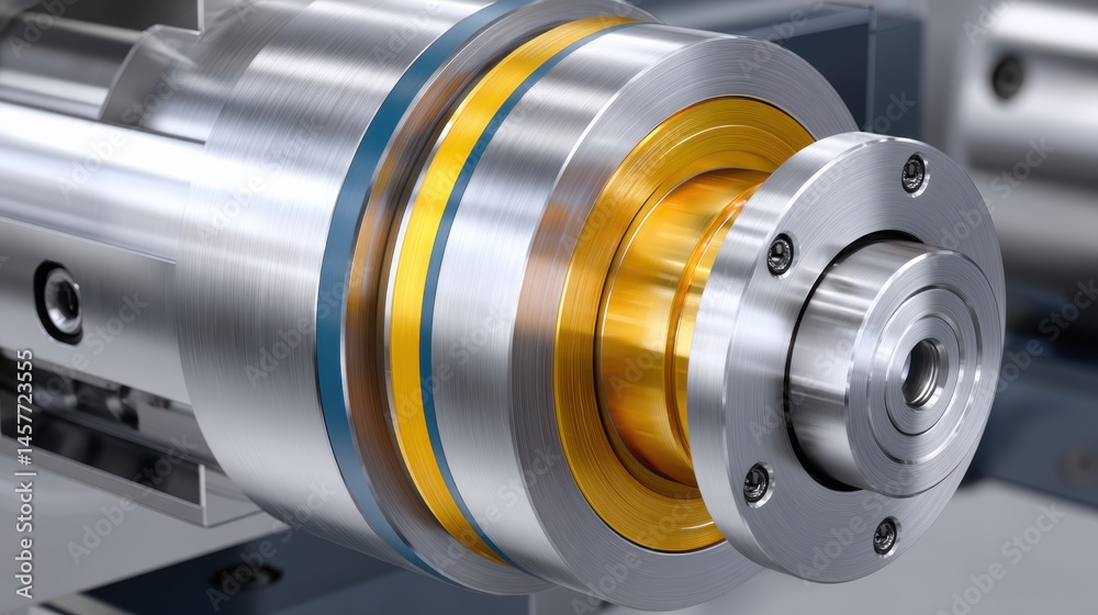 Close-up of a metallic mechanical component with colorful details.