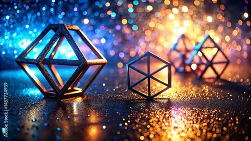 Industrial Chic Glitter Silhouette Background: Elegant Dark Metal Shapes on Sparkling Texture