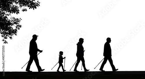 Family Nordic Walking Silhouette