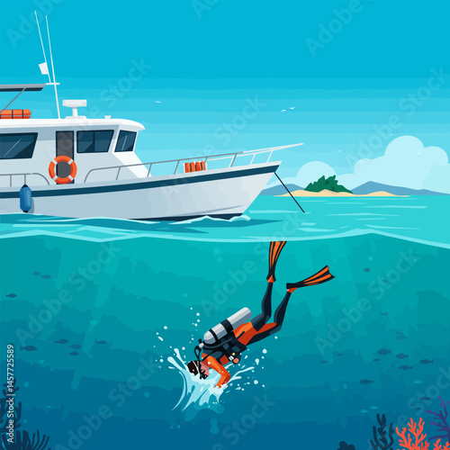 Diver Entering Ocean From Boat for Underwater Exploration Adventure