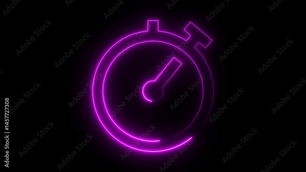 Glowing Neon Stopwatch Icon Animation on Black Background 4k Glowing Neon Stopwatch Icon Animation on Black Background 4k