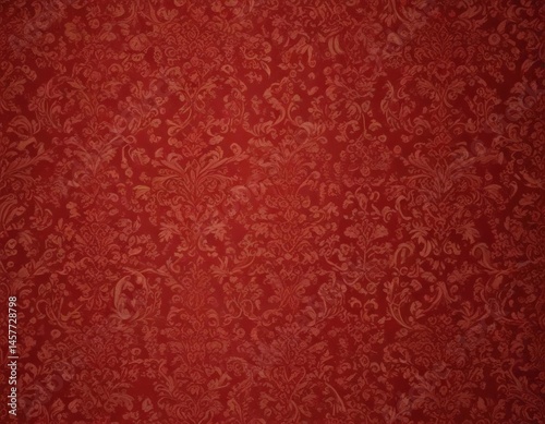 Intricate red damask wallpaper, classic baroque design , decoration, element, macro