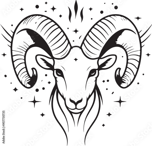 vector illustration of a male mouflon on the wall as taxidermy Head shot closeup of an adult 