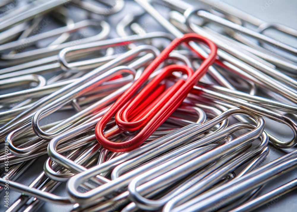 Leadership Teamwork Concept: Stacked Paperclips with a Red Directional Leader Leadership Teamwork Concept: Stacked Paperclips with a Red Directional Leader