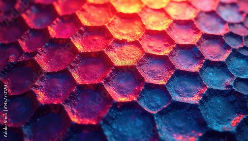 Intricate tessellation of hexagons in vibrant hues, hexagon, geometric design, tile pattern