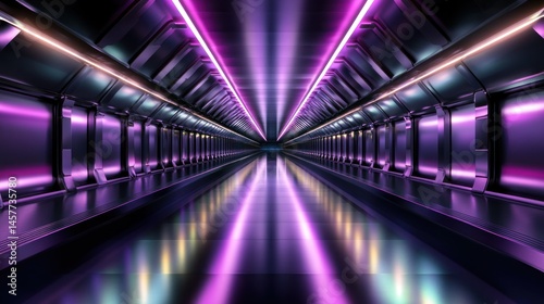 Futuristic corridor with purple neon lights