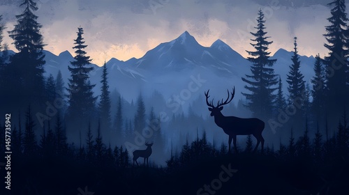 Stunning Majestic Forest Silhouettes and Mountainous Backdrop