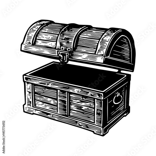 Vintage Chest Illustration - Open Treasure Box