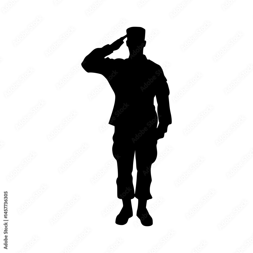 Silhouette Soldier Saluting - Vector Illustration Silhouette Soldier Saluting - Vector Illustration