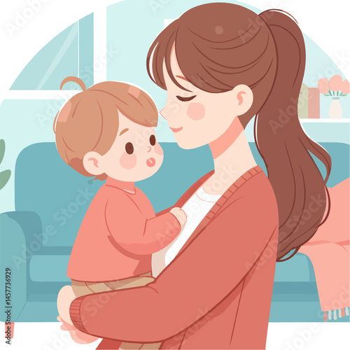 Loving Mom Carrying Toddler – Cute Flat Cartoon