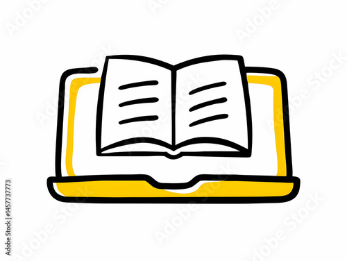Laptop with Open Book Illustration for Digital Learning