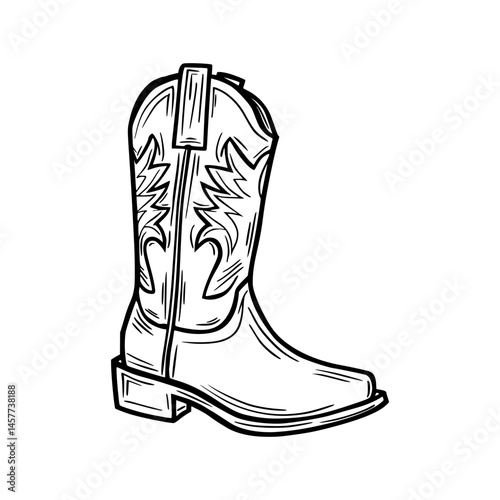 Detailed Cowboy Boot Sketch Illustration