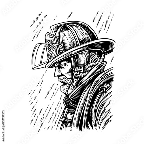 Vintage Firefighter Illustration - Black & White
