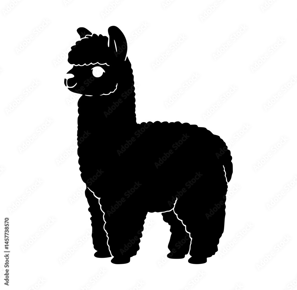 Fototapeta premium Black Silhouette Alpaca Vector Illustration