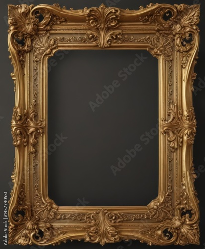 Elegant gold vintage frame, swirling baroque details , golden, details, border