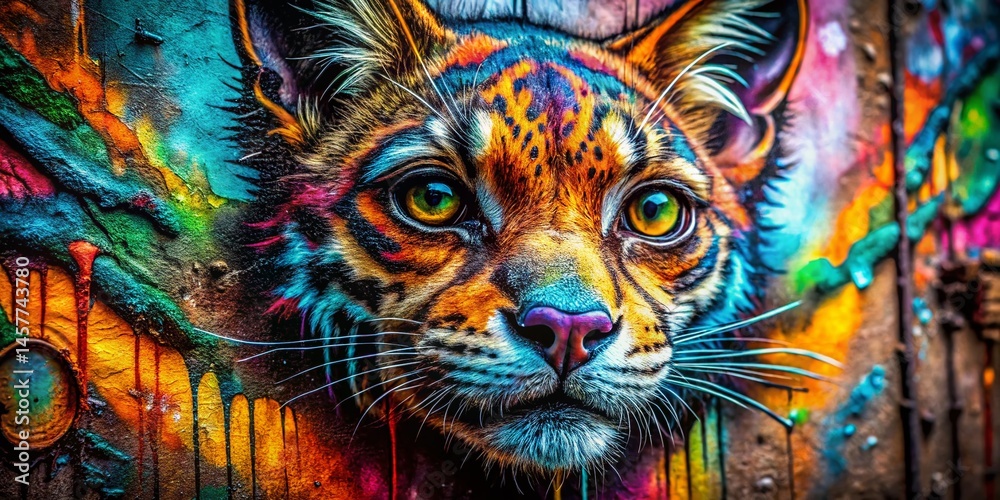 Macro Animal Graffiti Art: Distressed Texture, Close-up Spray Paint Macro Animal Graffiti Art: Distressed Texture, Close-up Spray Paint