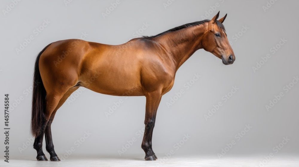 Fototapeta premium Majestic bay horse standing gracefully, embodying elegance and strength in minimalist beauty
